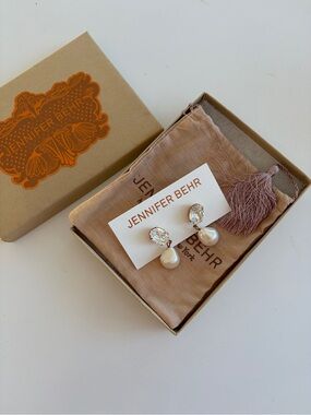 Jennifer Behr Crystal and Pearl Drop Earrings
